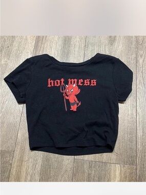 EDIKTED GARAGE Black 'Hot Mess' Graphic Kids Tee with Red Devil Print